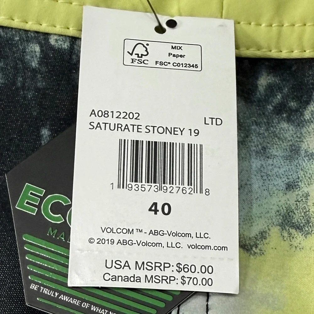 Volcom Saturate Stoney 19 Board Shorts - NWT Mens 40 Lemon / Multi -‎ #49578-K5
